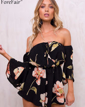 Elastic Waist Flare Sleeves Women Jumpsuit