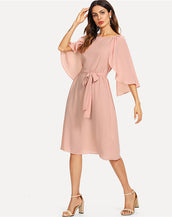 Knot Front Round Neck Women Dress