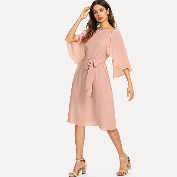 Knot Front Round Neck Women Dress