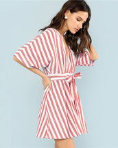 Backless Button Front Striped Women
