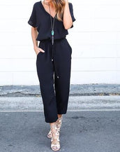 Cross Lacing Solid Women Jumpsuits