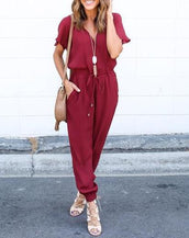 Cross Lacing Solid Women Jumpsuits