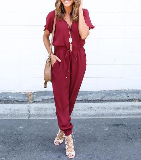 Cross Lacing Solid Women Jumpsuits