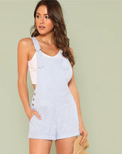 Women Blue Stripes Rolled Romper