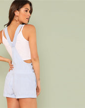 Women Blue Stripes Rolled Romper