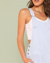 Women Blue Stripes Rolled Romper