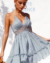 Spaghetti Strap Backless Lace Patchwork Dress