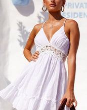 Spaghetti Strap Backless Lace Patchwork Dress