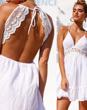 Spaghetti Strap Backless Lace Patchwork Dress