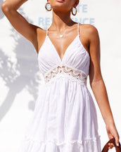 Spaghetti Strap Backless Lace Patchwork Dress
