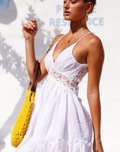 Spaghetti Strap Backless Lace Patchwork Dress