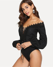 Trim Plunge Neck Women Bodysuit