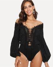 Trim Plunge Neck Women Bodysuit