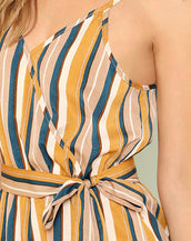 Elastic Belted Striped Women Romper