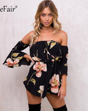 Elastic Waist Flare Sleeves Women Jumpsuit