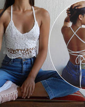 White Lace Flower Bralette Crop Top Women