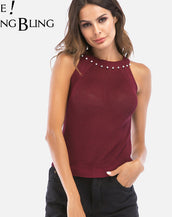 Sleeveless Halter Neck Knit Crop Tops for Women