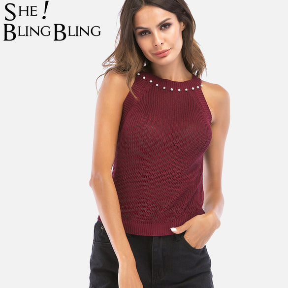 Sleeveless Halter Neck Knit Crop Tops for Women