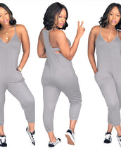 Spaghetti Strap Pockets Loose Rompers Jumpsuit