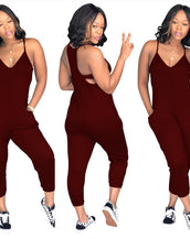 Spaghetti Strap Pockets Loose Rompers Jumpsuit