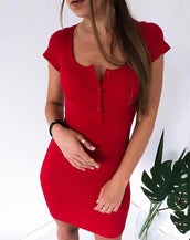 Chest Buttons Short Sleeve Mini Dress