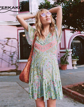 Women Floral Print Draped Mini Dress