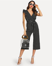 Vertical Stripe  Wrap Women Jumpsuit