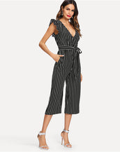 Vertical Stripe  Wrap Women Jumpsuit