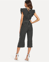 Vertical Stripe  Wrap Women Jumpsuit