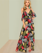 Open Shoulder Print Women Dress