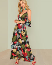 Open Shoulder Print Women Dress