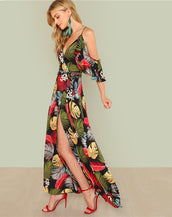 Open Shoulder Print Women Dress