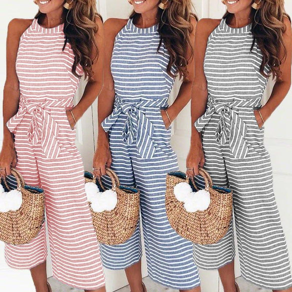 Sleeveless Striped Women  Jumpsuit