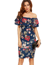 Multicolor Floral Off The Shoulder Ruffle Dress