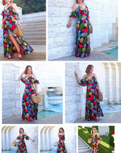 Open Shoulder Print Women Dress