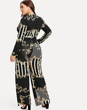 Striped Print Belted Women Jumpsuits