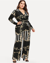 Striped Print Belted Women Jumpsuits