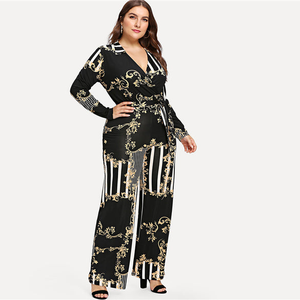 Striped Print Belted Women Jumpsuits